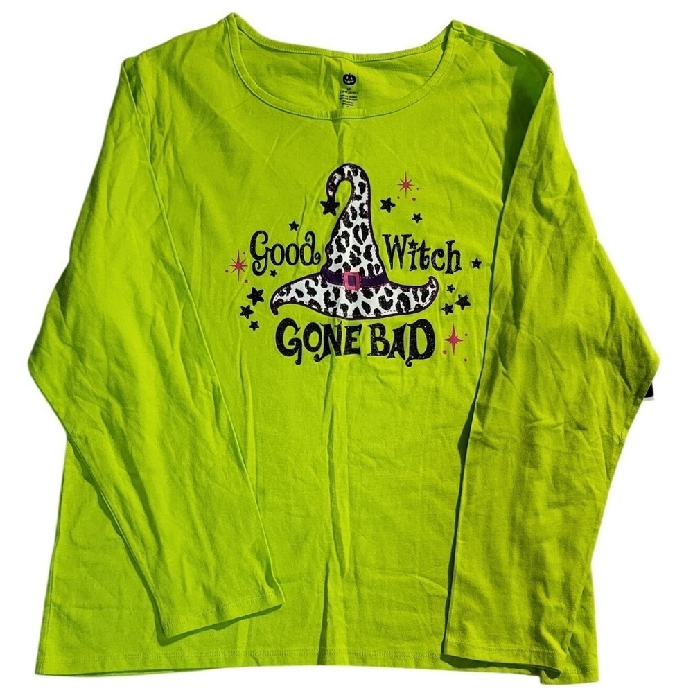 Halloween Shirt Good Witch Gone Bad Graphic Neon Green‎ Top 2X Size 18/20